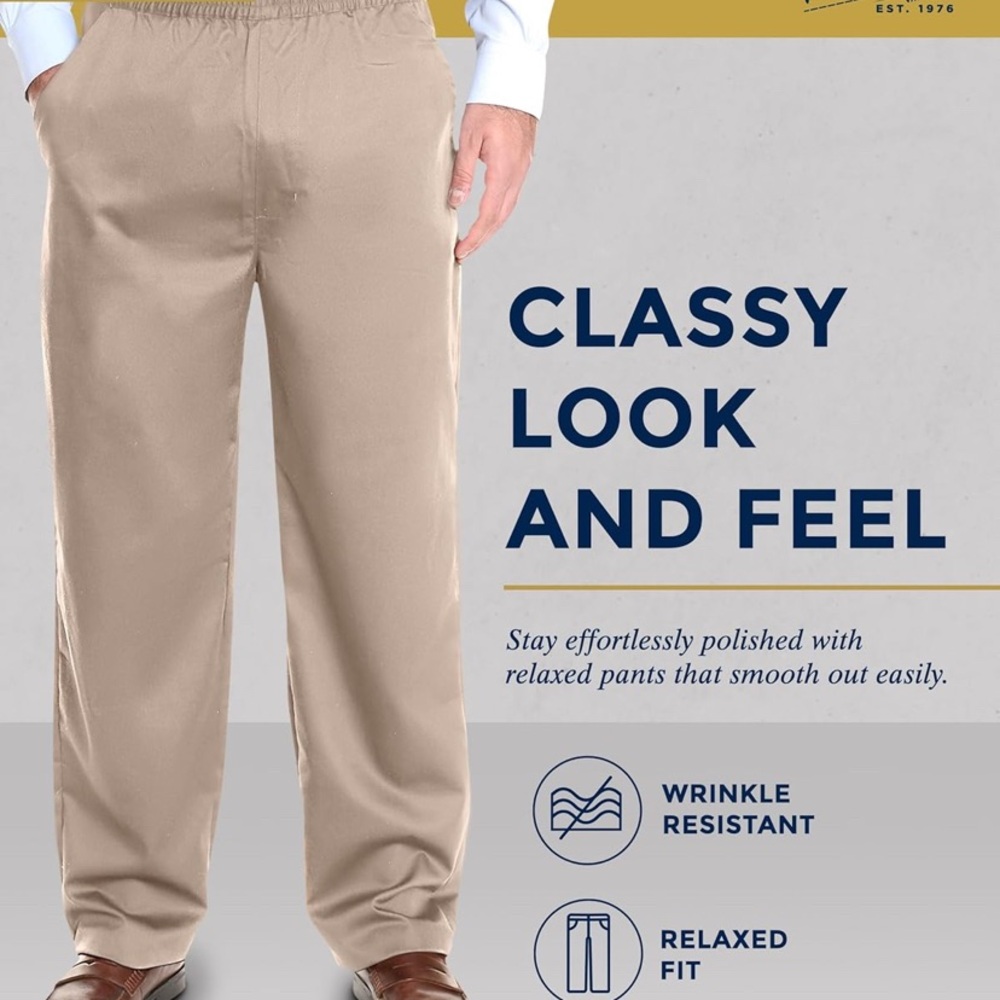 Men's Tan Relaxed Fit Pants, Khaki or Black
